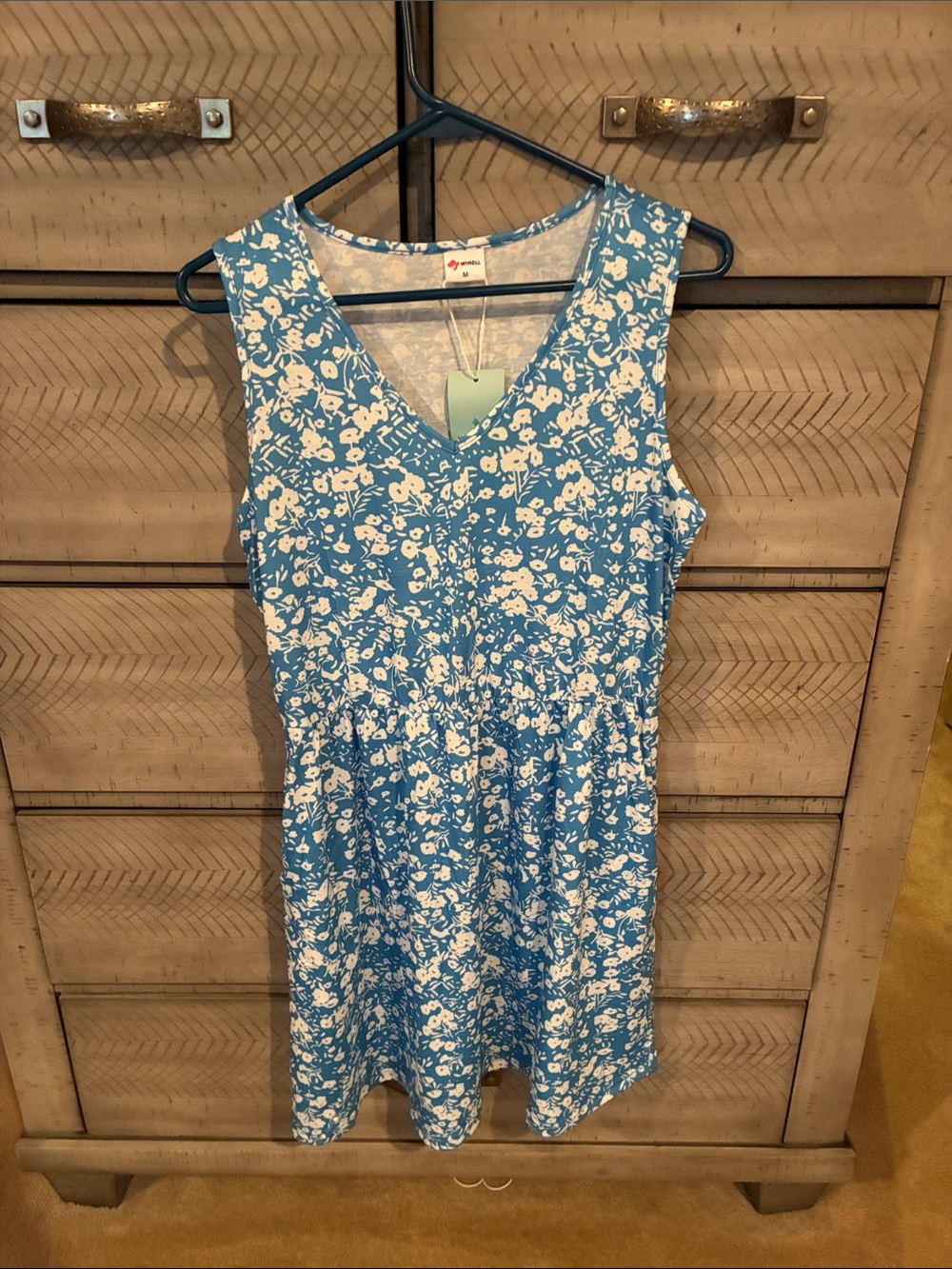Blue Floral V-Neck Sleeveless Dress
